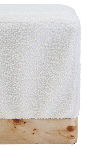 Burl Wood and Cream Boucle Square Stool | Mota