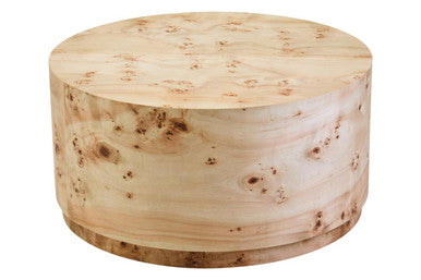 Natural Burl Wood Round Coffee Table with Drum Shape Design | Mota