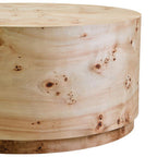 Natural Burl Wood Round Coffee Table with Drum Shape Design | Mota