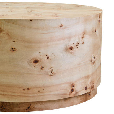Natural Burl Wood Round Coffee Table with Drum Shape Design | Mota