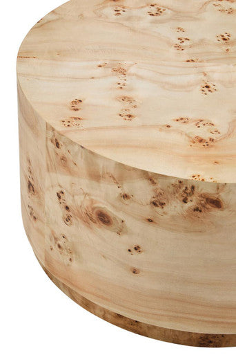 Natural Burl Wood Round Coffee Table with Drum Shape Design | Mota