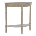 Natural Wooden Half Moon Console Table with Lower Storage Shelf | Heritage