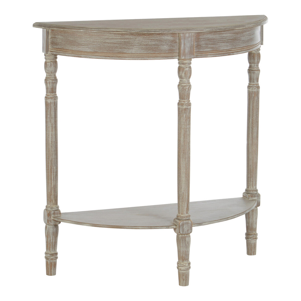 Natural Wooden Half Moon Console Table with Lower Storage Shelf | Heritage