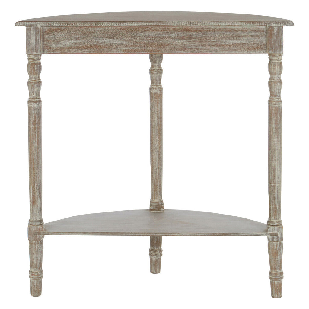 Natural Wooden Half Moon Console Table with Lower Storage Shelf | Heritage