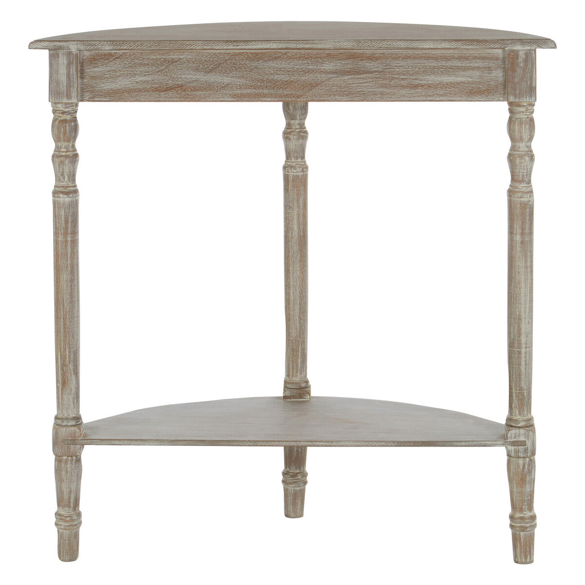 Natural Wooden Half Moon Console Table with Lower Storage Shelf | Heritage