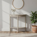Natural Wooden Half Moon Console Table with Lower Storage Shelf | Heritage