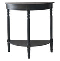 Black Wooden Half Moon Console Table with Carved Spindle Legs and 1 Lower Storage Shelf | Heritage