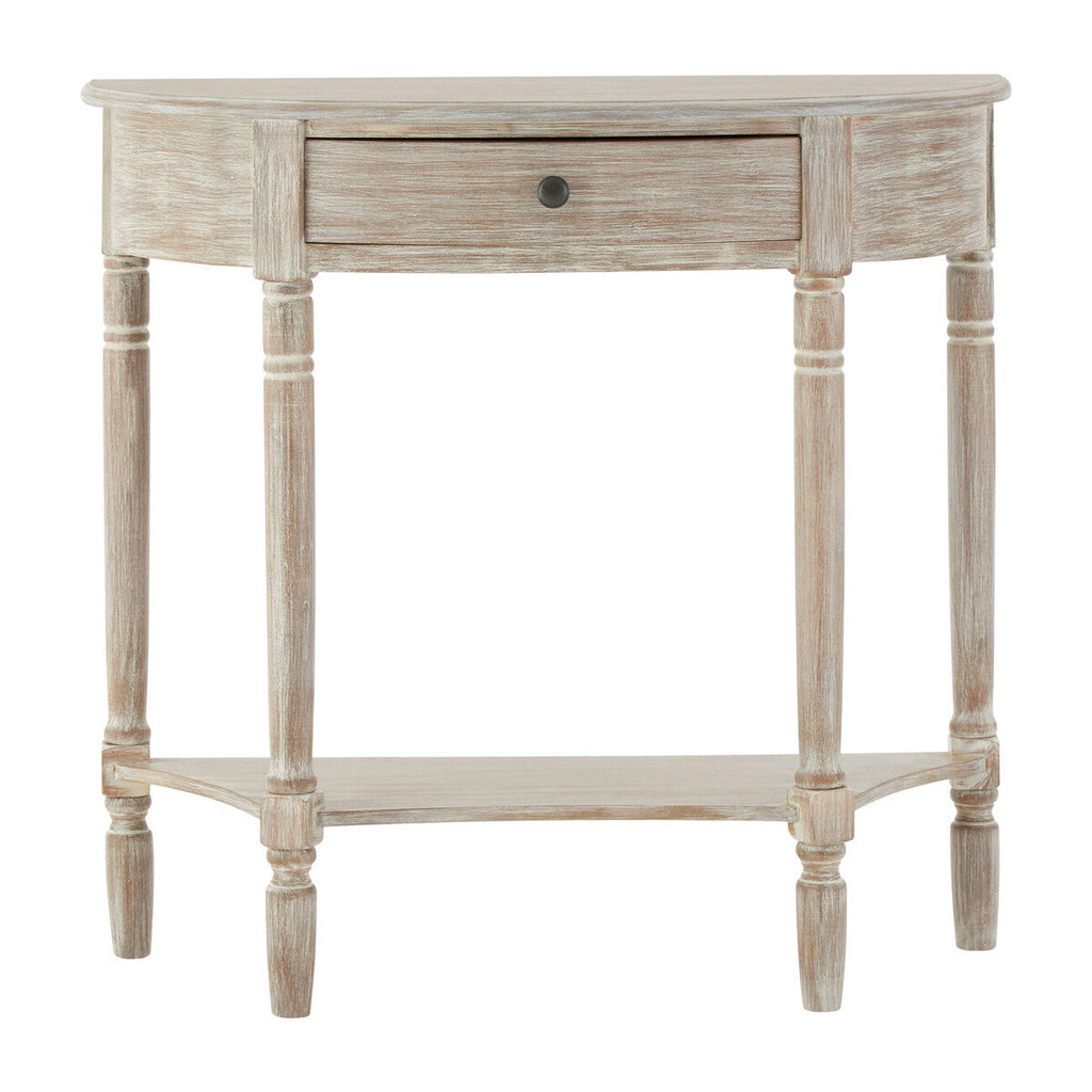 Grey Half Moon Wooden Console Table with 1 Drawer and 1 Lower Open Storage Shelf | Heritage