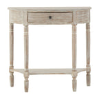 Grey Half Moon Wooden Console Table with 1 Drawer and 1 Lower Open Storage Shelf | Heritage