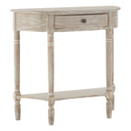 Grey Half Moon Wooden Console Table with 1 Drawer and 1 Lower Open Storage Shelf | Heritage