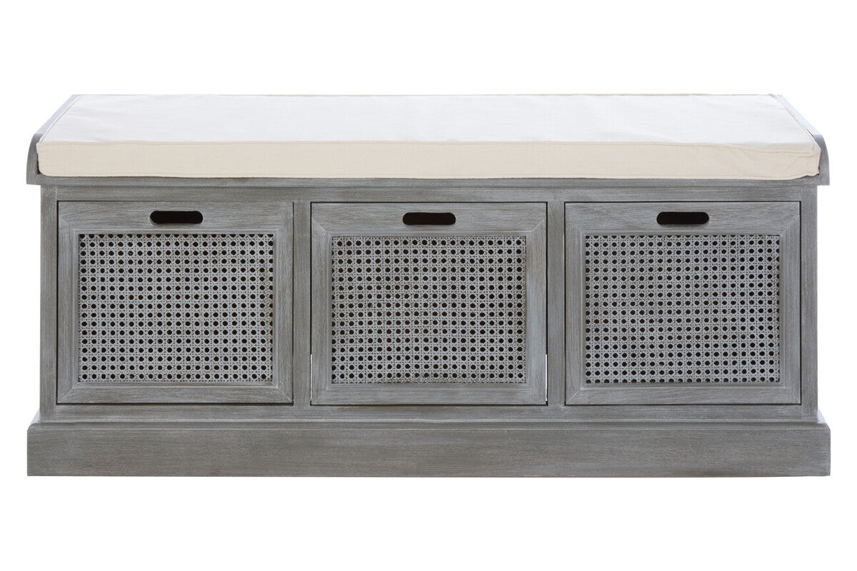 Grey Three Drawer Storage Bench with Cushion | Heritage