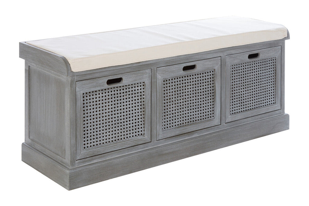 Grey Three Drawer Storage Bench with Cushion | Heritage
