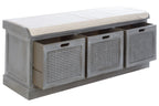 Grey Three Drawer Storage Bench with Cushion | Heritage