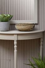 Grey Half Moon Wooden Console Table with 1 Lower Storage Shelf | Heritage