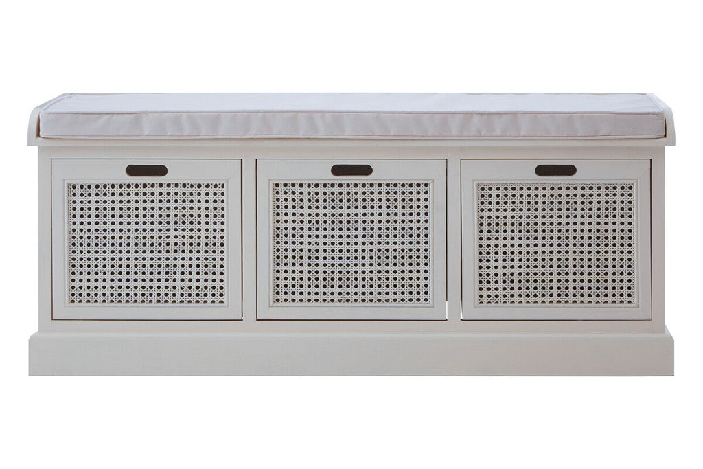 White Three Drawer Storage Bench with Cushion | Heritage