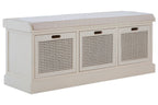 White Three Drawer Storage Bench with Cushion | Heritage