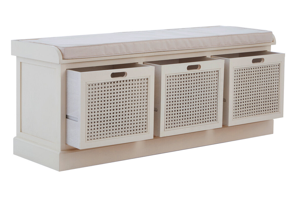 White Three Drawer Storage Bench with Cushion | Heritage