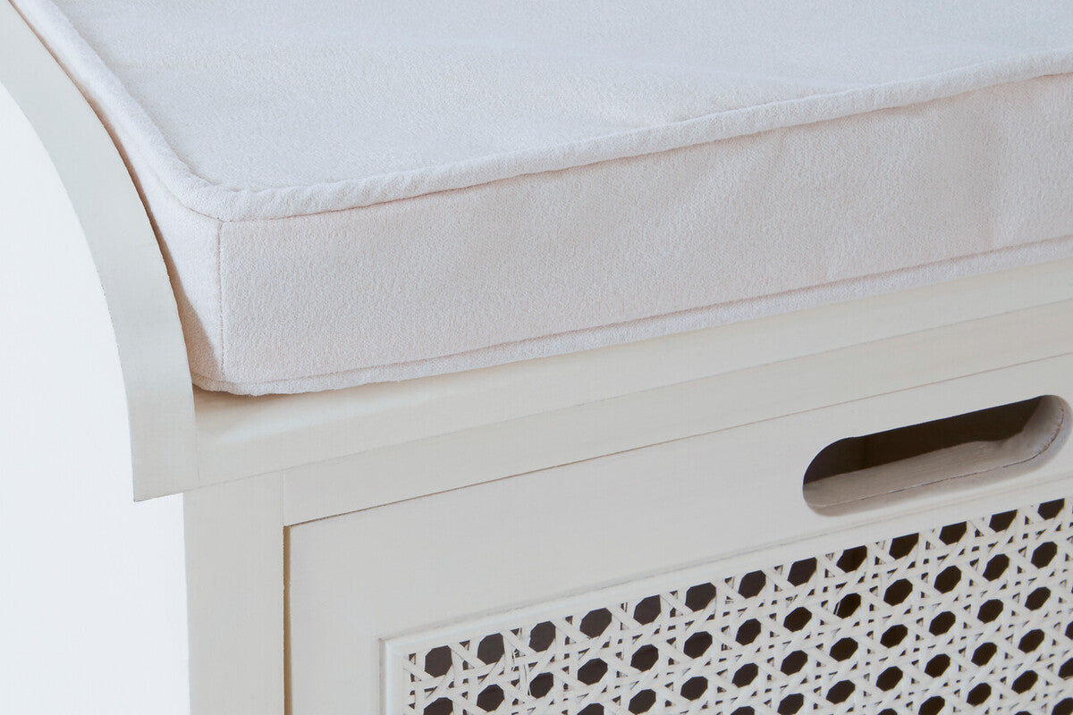 White Three Drawer Storage Bench with Cushion | Heritage
