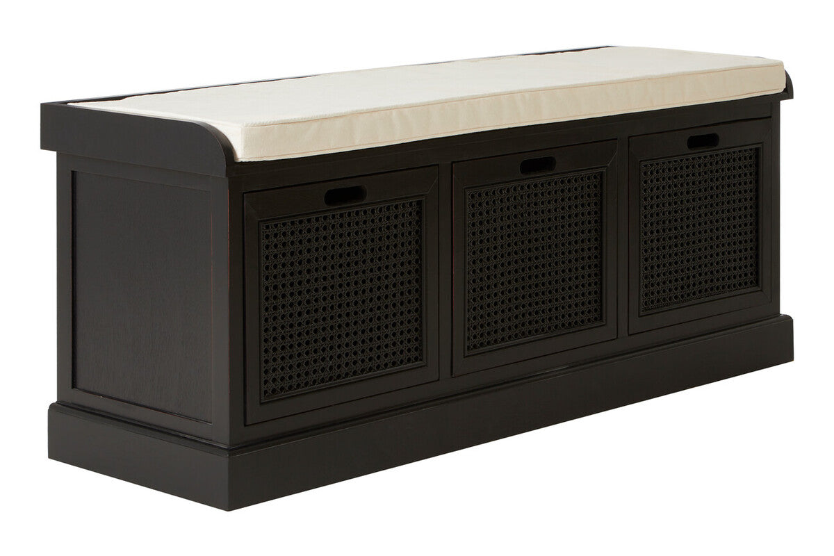 Black Three Drawer Storage Bench with Cushion | Heritage