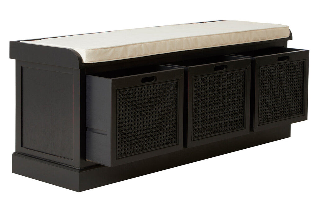 Black Three Drawer Storage Bench with Cushion | Heritage