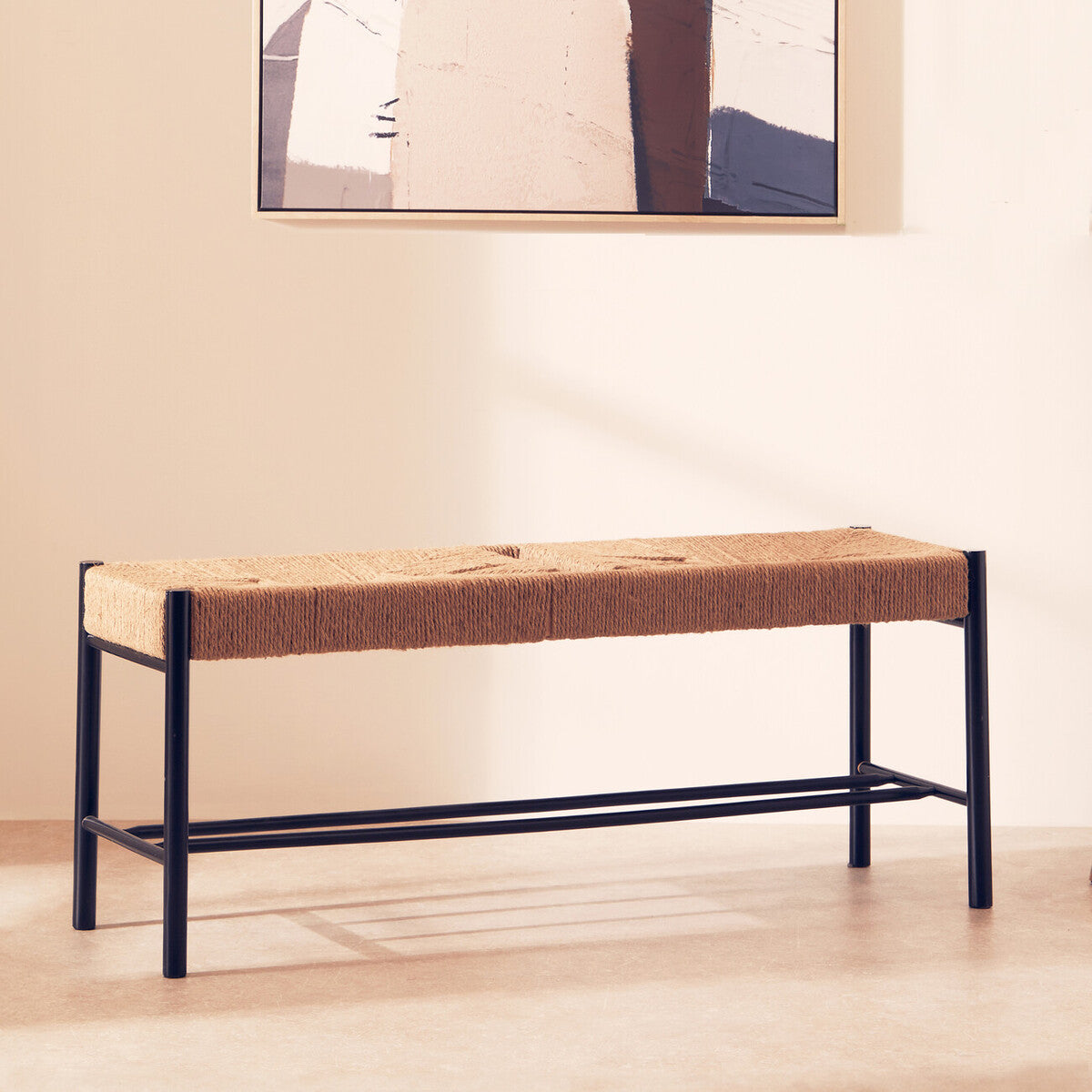Natural Rope and Black Wood Large Bench | Bandar