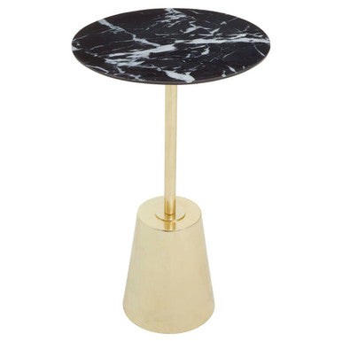 Black Marble Effect Top Side Table with Luxe Gold Metal Base | Avola