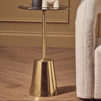 Black Marble Effect Top Side Table with Luxe Gold Metal Base | Avola