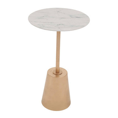 White Marble Effect Top Side Table with Gold Metal Base | Avola