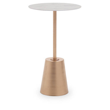 White Marble Effect Top Side Table with Gold Metal Base | Avola