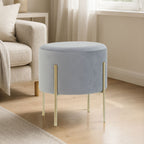 Round Grey Velvet Stool | Hayes