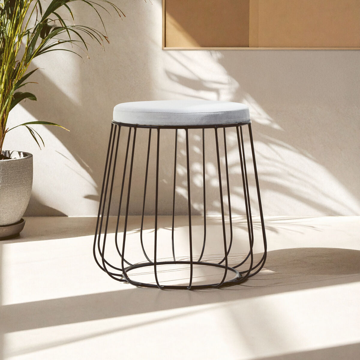 Hayes Grey Velvet  Stool with Black Frame