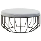 Round Grey Velvet and Black Metal Large Footstool | Hayes