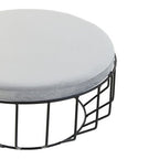 Round Grey Velvet and Black Metal Large Footstool | Hayes