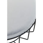 Round Grey Velvet and Black Metal Large Footstool | Hayes