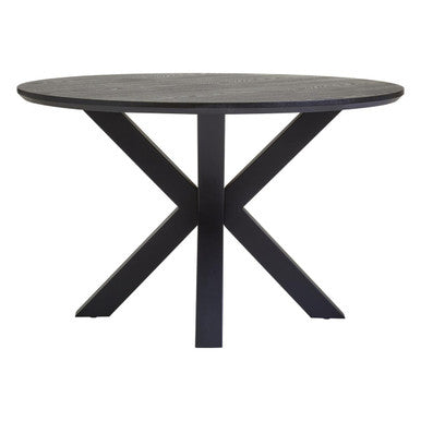 Black Wood Veneer Round Top Dining Table with Metal Legs | Salford