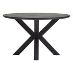 Black Wood Veneer Round Top Dining Table with Metal Legs | Salford