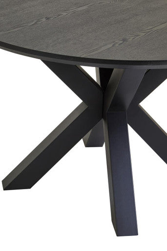 Black Wood Veneer Round Top Dining Table with Metal Legs | Salford