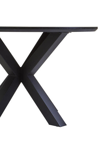 Black Wood Veneer Round Top Dining Table with Metal Legs | Salford