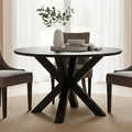 Black Wood Veneer Round Top Dining Table with Metal Legs | Salford