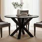 Black Wood Veneer Round Top Dining Table with Metal Legs | Salford