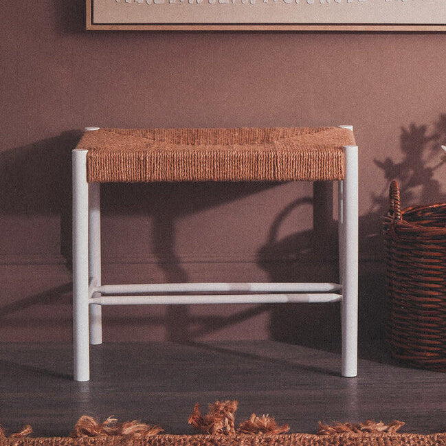Small Natural Rope and White Wood Bench | Bandar