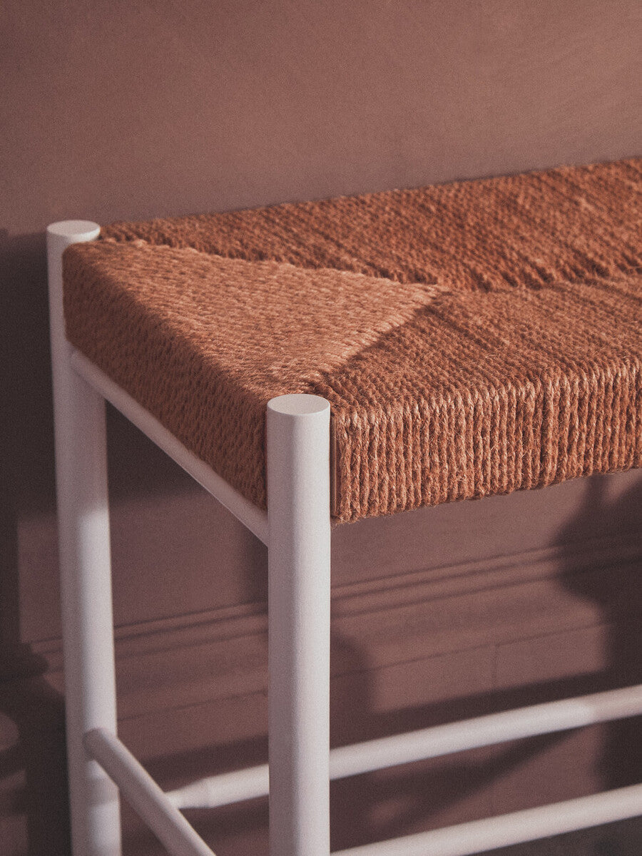 Small Natural Rope and White Wood Bench | Bandar