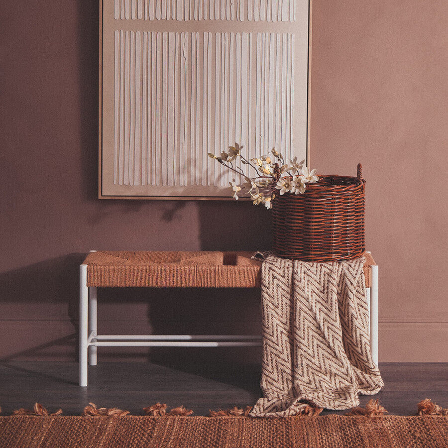 Large Natural Rope and White Wood Bench | Bandar