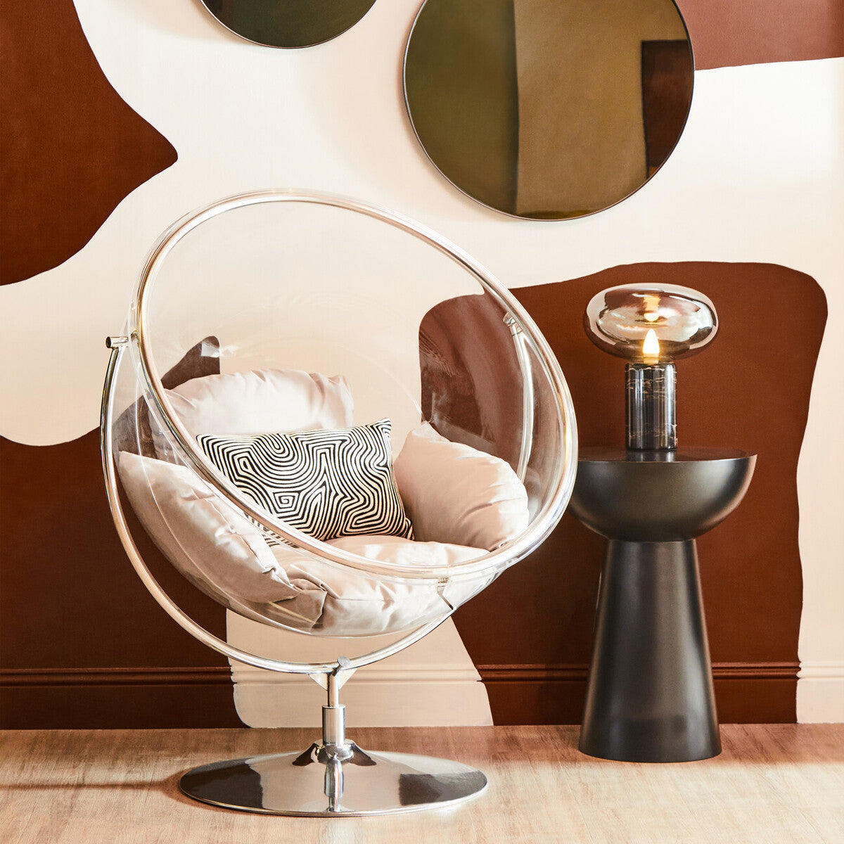 Clear Swing Chair with Grey Cushions | Goa