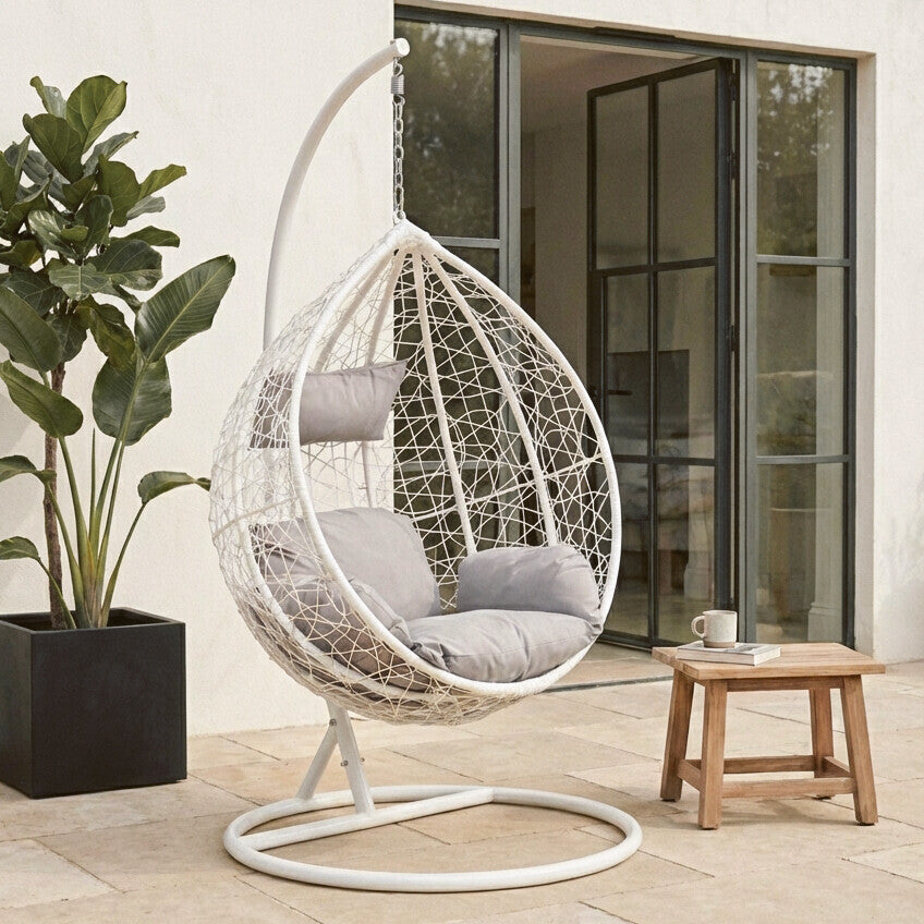White Rattan Effect Hanging Chair | Goa