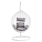 White Rattan Effect Hanging Chair with Grey Cushions | Goa