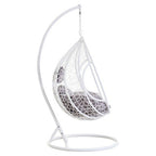 White Rattan Effect Hanging Chair with Grey Cushions | Goa