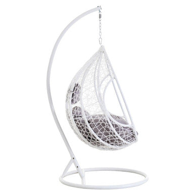 White Rattan Effect Hanging Chair with Grey Cushions | Goa