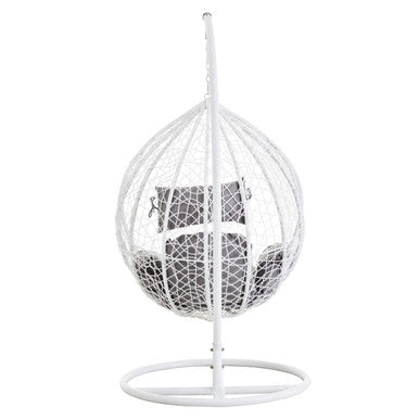 White Rattan Effect Hanging Chair with Grey Cushions | Goa