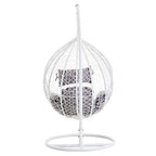 White Rattan Effect Hanging Chair with Grey Cushions | Goa